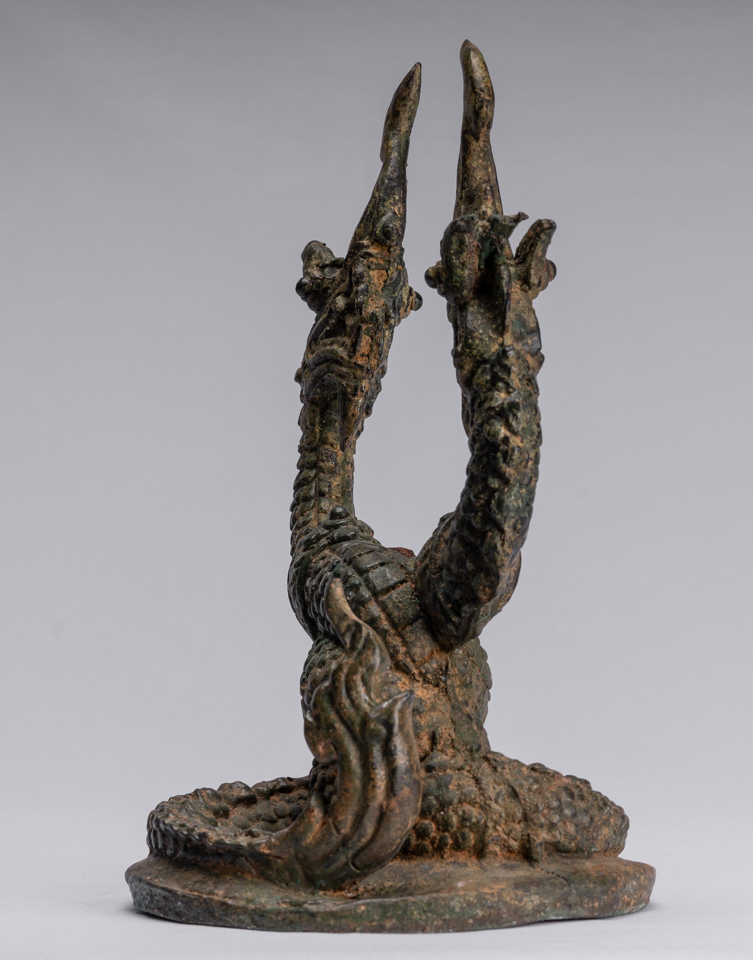 Antike Thai Style Bronze Zwei Kopf Protective Naga, Schlange oder Serpent Statue-30cm/12 "