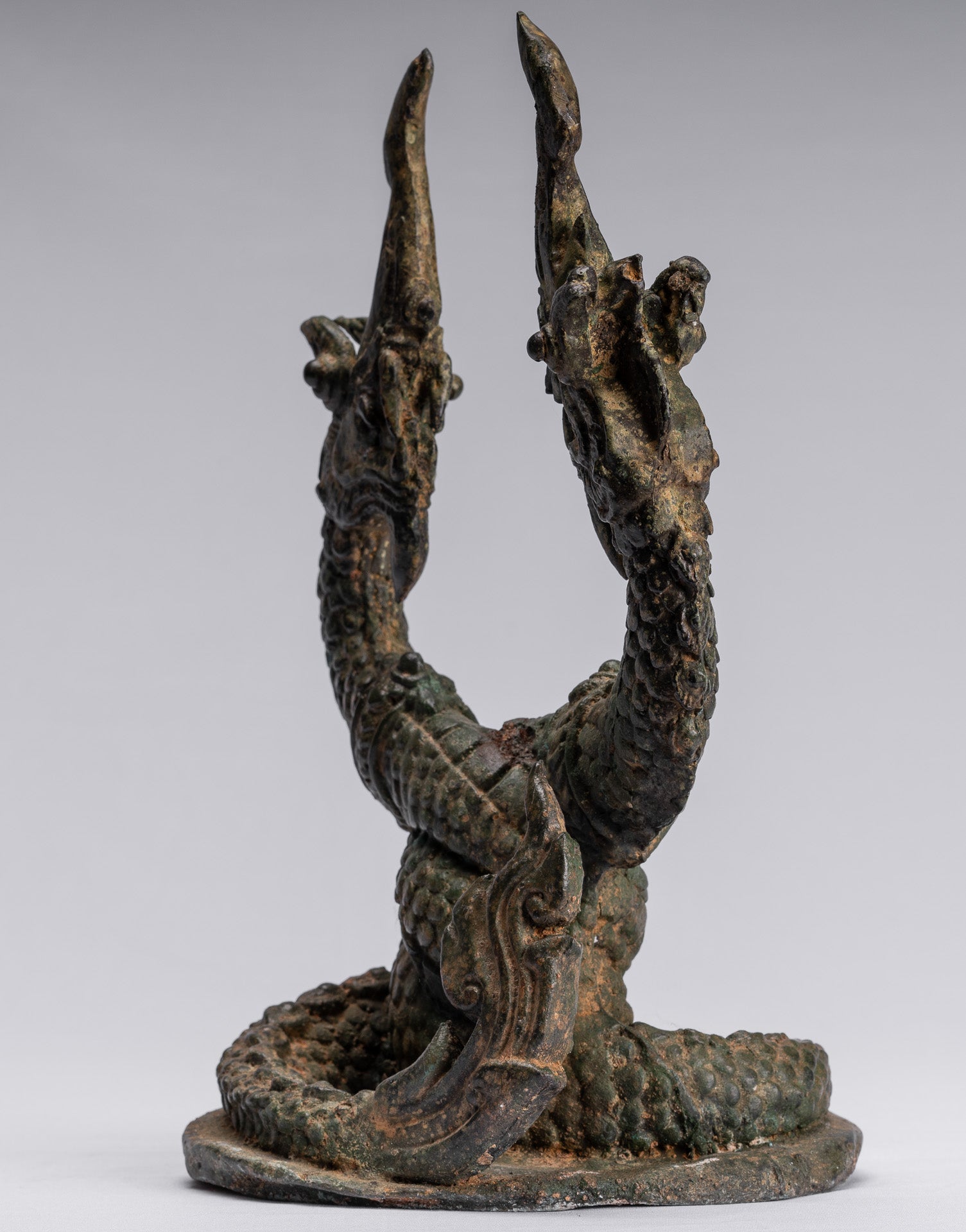 Antike Thai Style Bronze Zwei Kopf Protective Naga, Schlange oder Serpent Statue-30cm/12 "