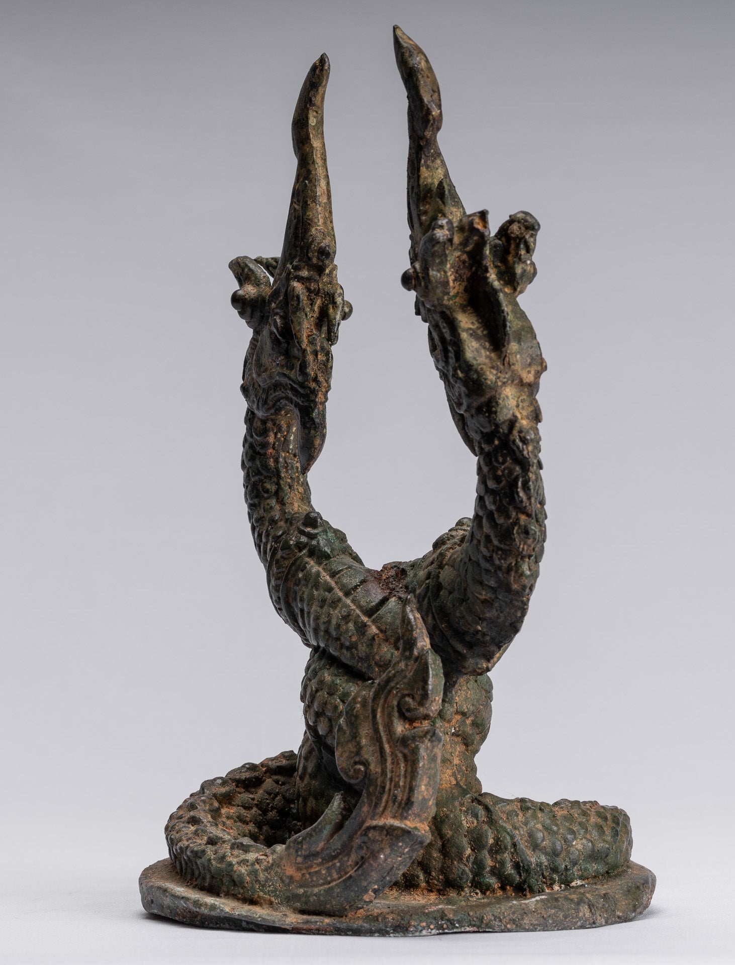 Antike Thai Style Bronze Zwei Kopf Protective Naga, Schlange oder Serpent Statue-30cm/12 "