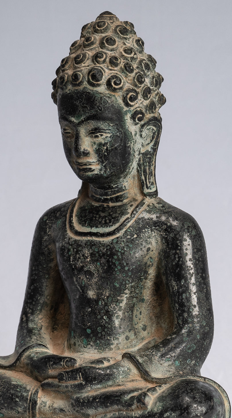 Statue di Buddha - Antique Khmer Style Seduto in bronzo da Phnom Da Meditation Statue Buddha - 20 cm/8 "