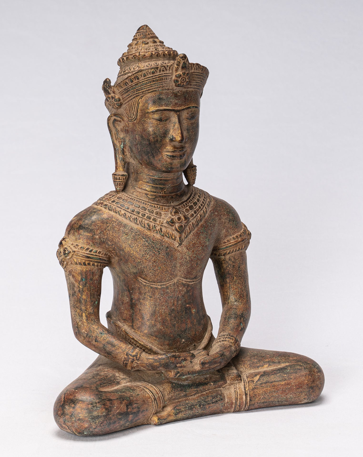 Buddha-Statue – Antiker Khmer-Stil, Bronze, sitzende Meditation, Angkor-Buddha-Statue – 13,5 cm/5 Zoll