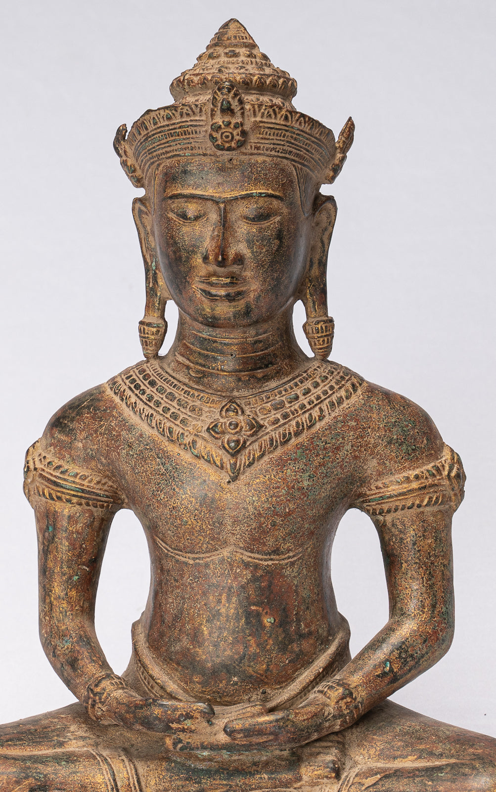 Buddha-Statue – Antiker Khmer-Stil, Bronze, sitzende Meditation, Angkor-Buddha-Statue – 13,5 cm/5 Zoll