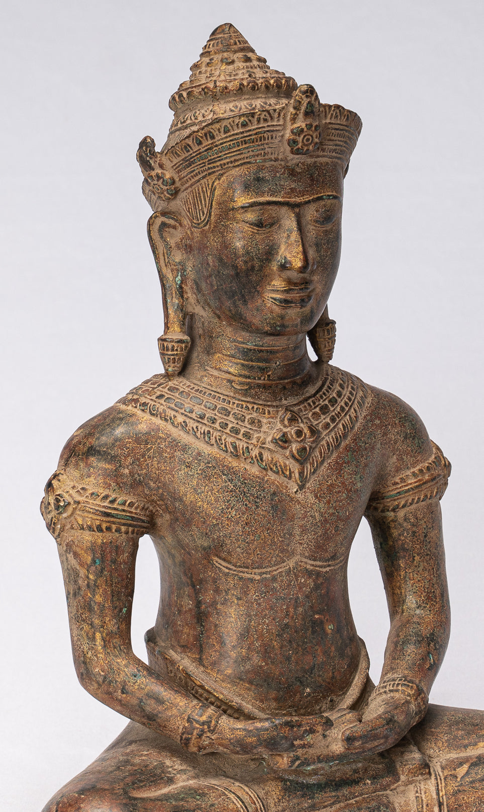 Buddha-Statue – Antiker Khmer-Stil, Bronze, sitzende Meditation, Angkor-Buddha-Statue – 13,5 cm/5 Zoll