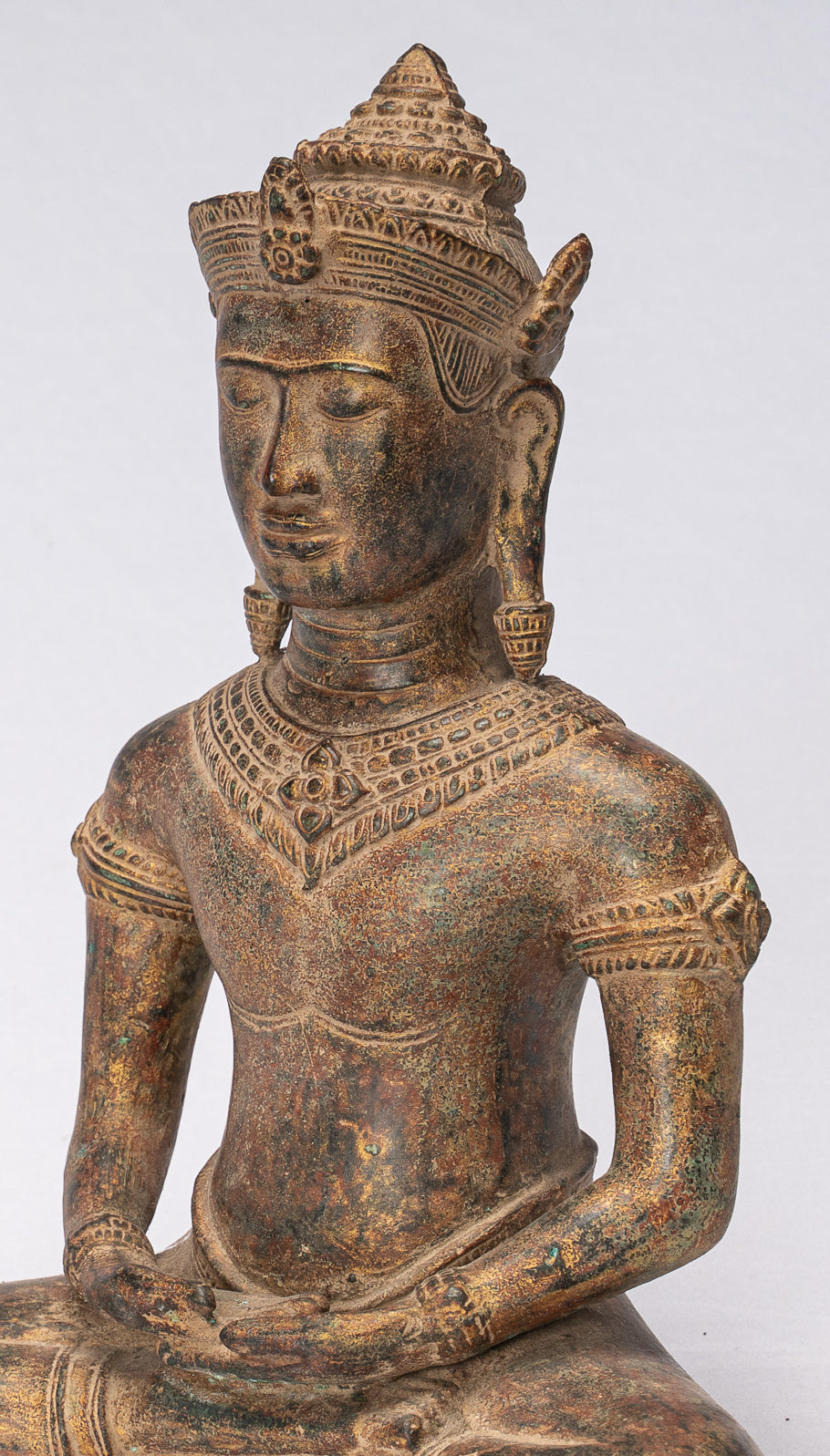 Buddha-Statue – Antiker Khmer-Stil, Bronze, sitzende Meditation, Angkor-Buddha-Statue – 13,5 cm/5 Zoll