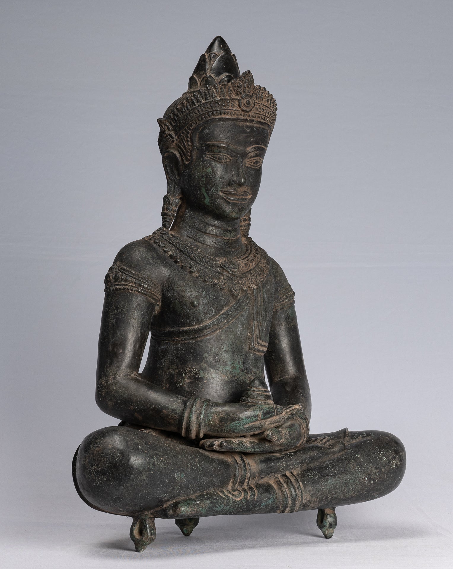 Estatua de Buda - Estatua de Buda de Meditación Amitabha de Bronce Antique Khmer - 55cm/22 "