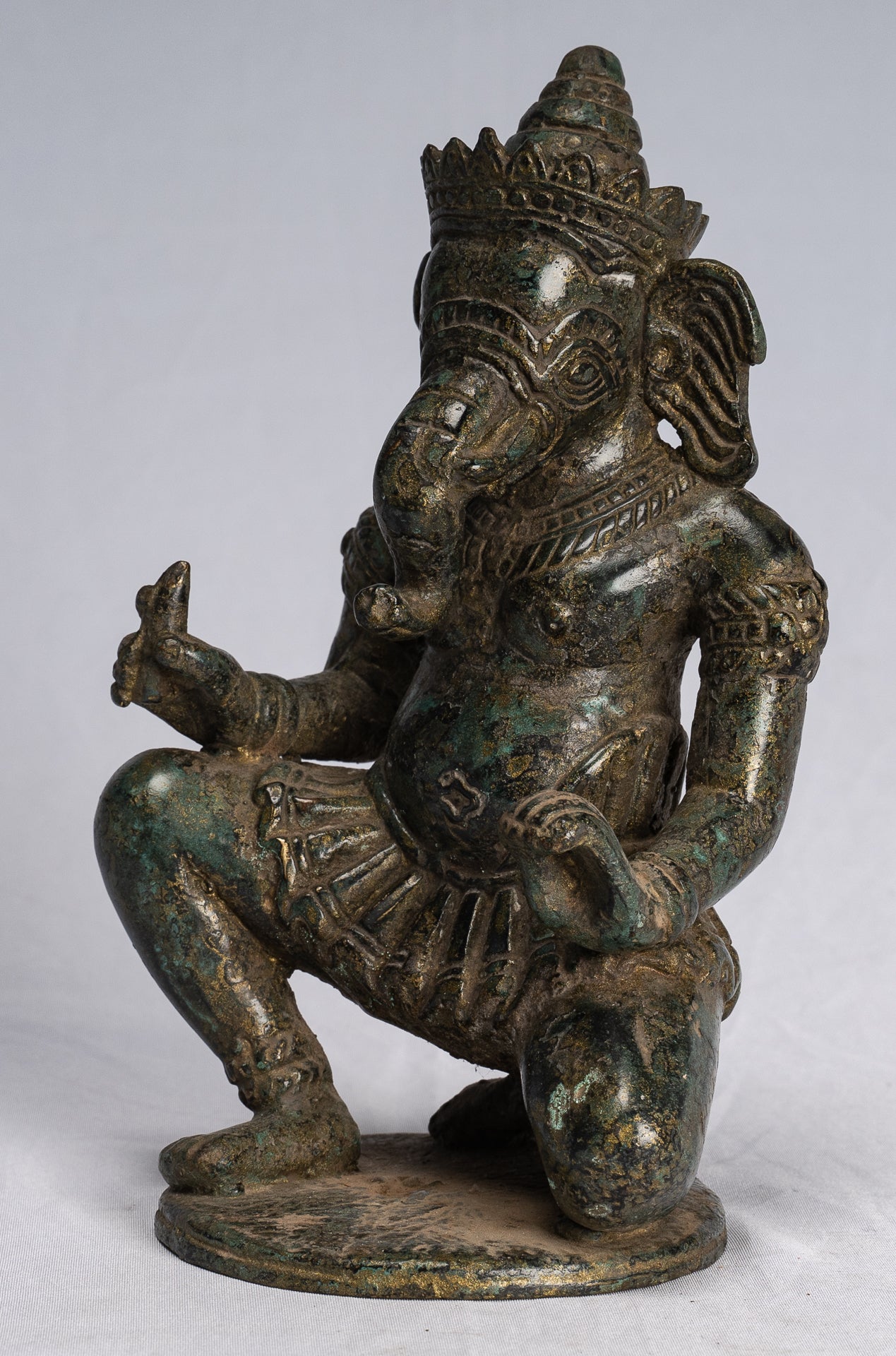 Statue Ganesha-Antique Thai Style Bronze Kneeling Ganesh Statue-18cm/7 "