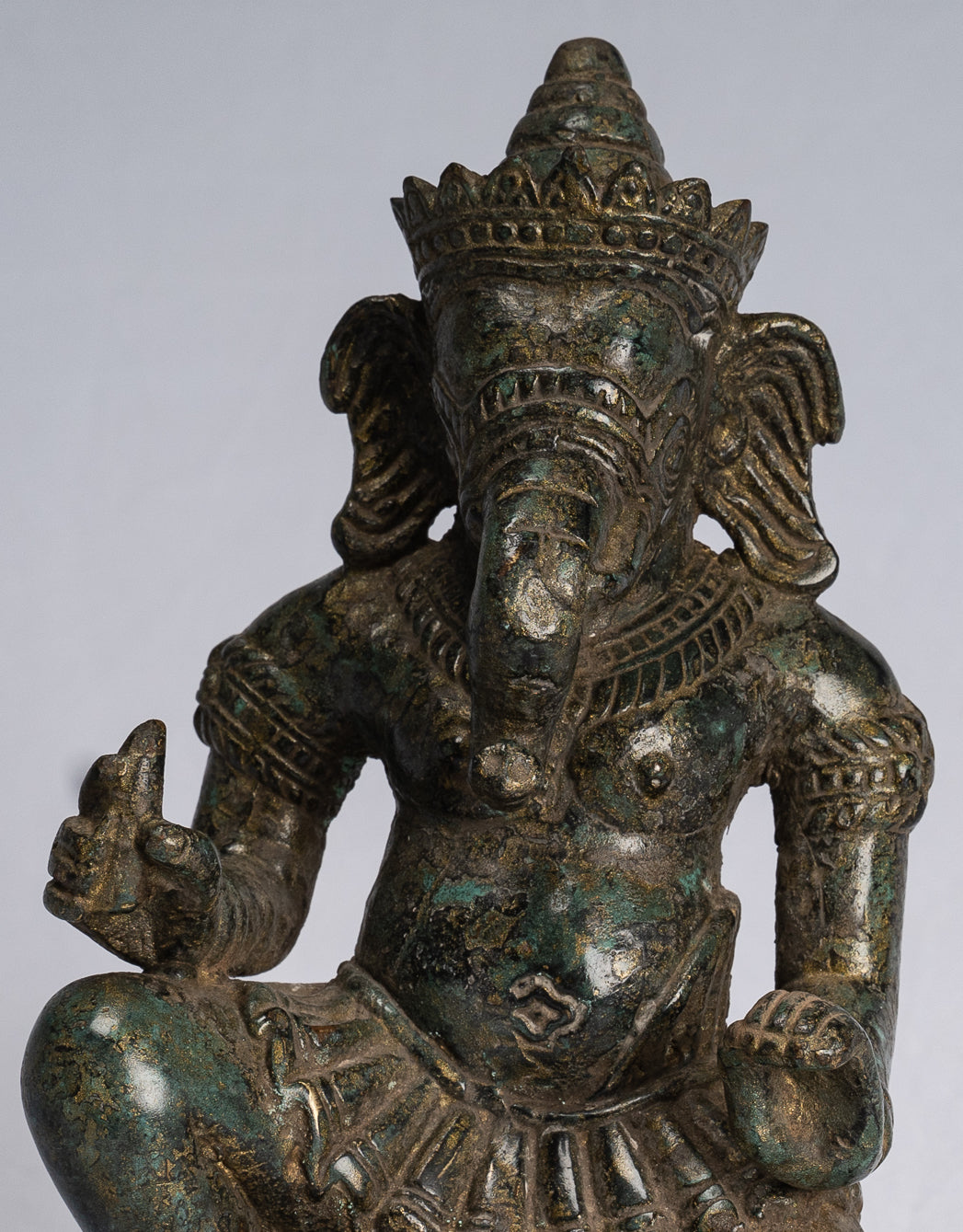 Statue Ganesha-Antique Thai Style Bronze Kneeling Ganesh Statue-18cm/7 "