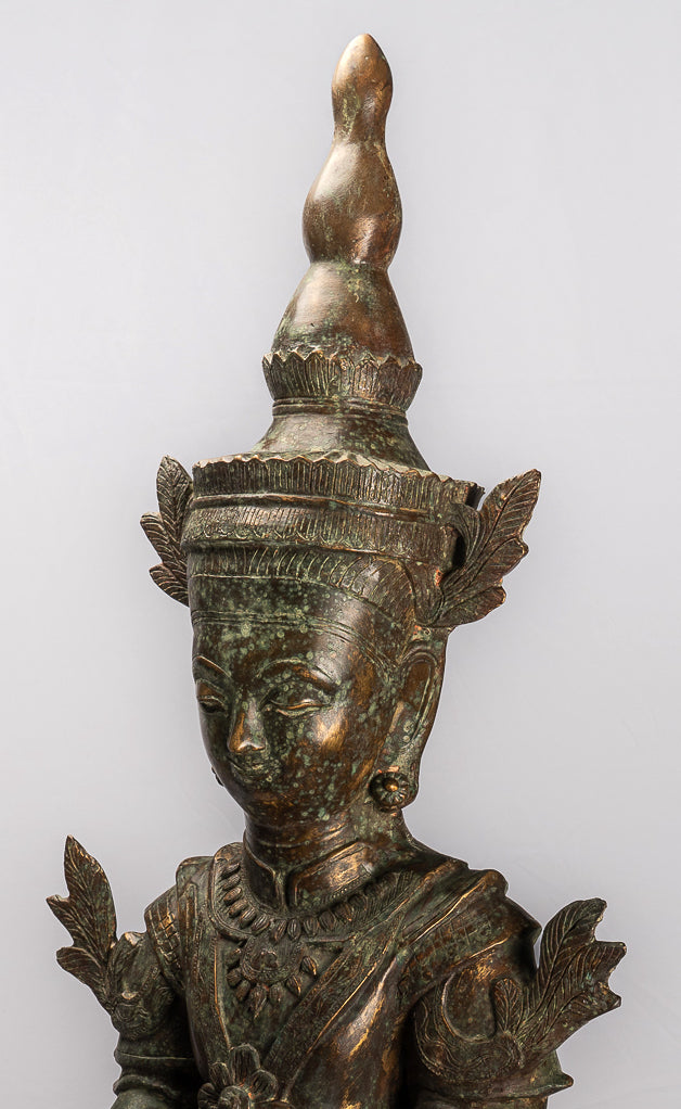 Antiguo estilo birmano de bronce shan iluminación sentada estatua de Buda - 102 cm/41 "