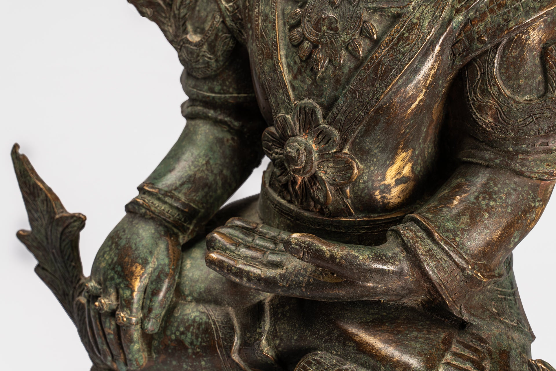 Antiguo estilo birmano de bronce shan iluminación sentada estatua de Buda - 102 cm/41 "