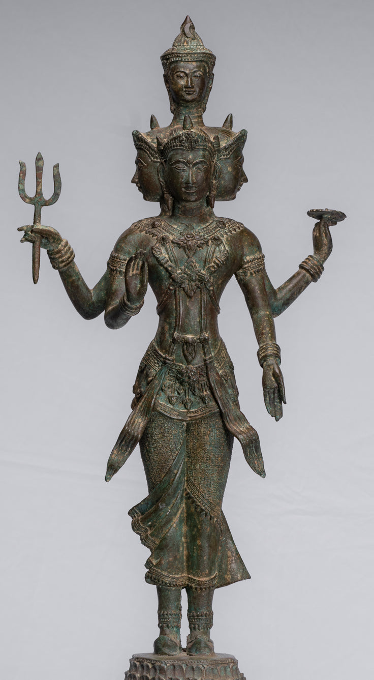 Trimurti Statue-Antique Thai Style Trimurti Shiva Brahma Vishnu Statue-84cm/34 "