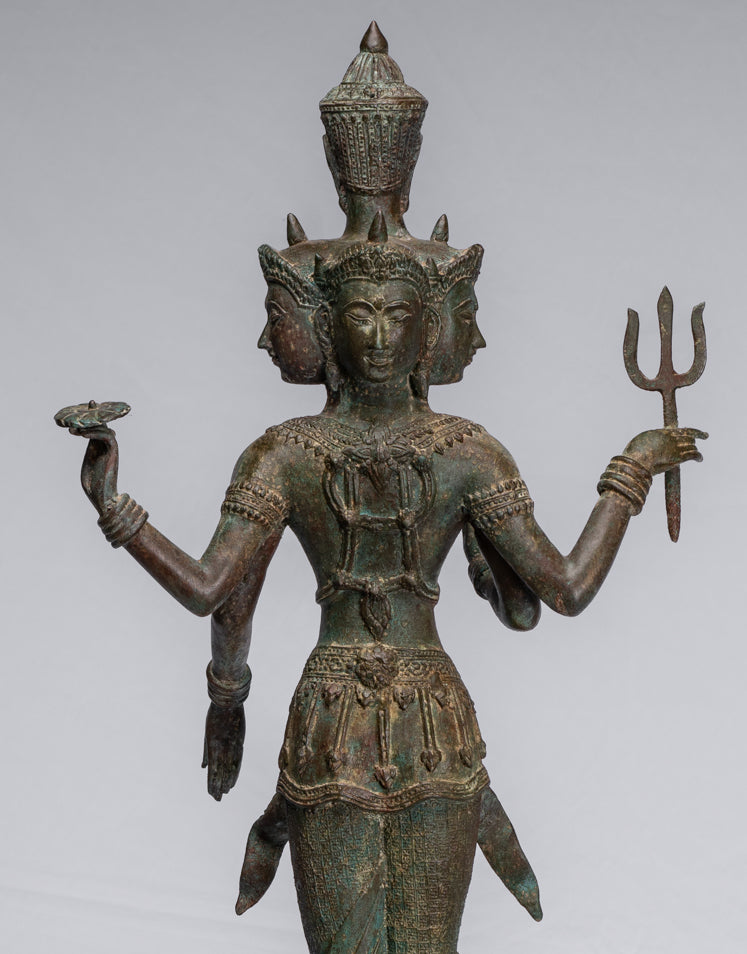 Trimurti Statue-Antique Thai Style Trimurti Shiva Brahma Vishnu Statue-84cm/34 "