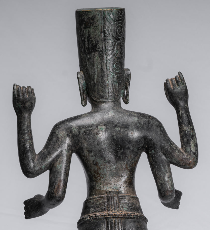 Harihara – Antiker Bronze-Khmer-Hari-Hara oder Vishnu und Shiva im Phnom-Da-Stil – 77 cm.