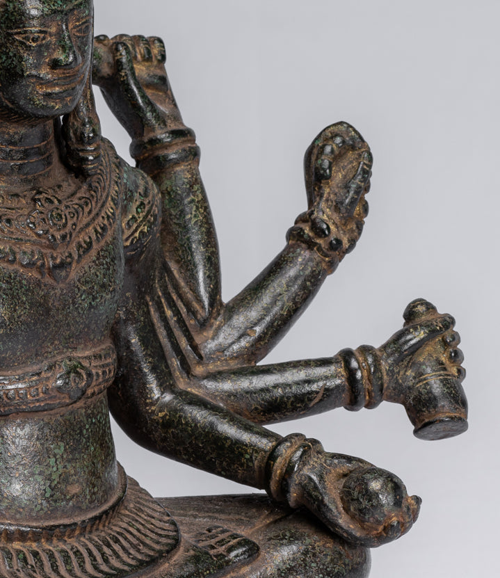 Statua Brahma - Antique Khmer Style Bronzo 8 braccio Bayon Brahma - Creazione di Dio indù - 32 cm/13 "