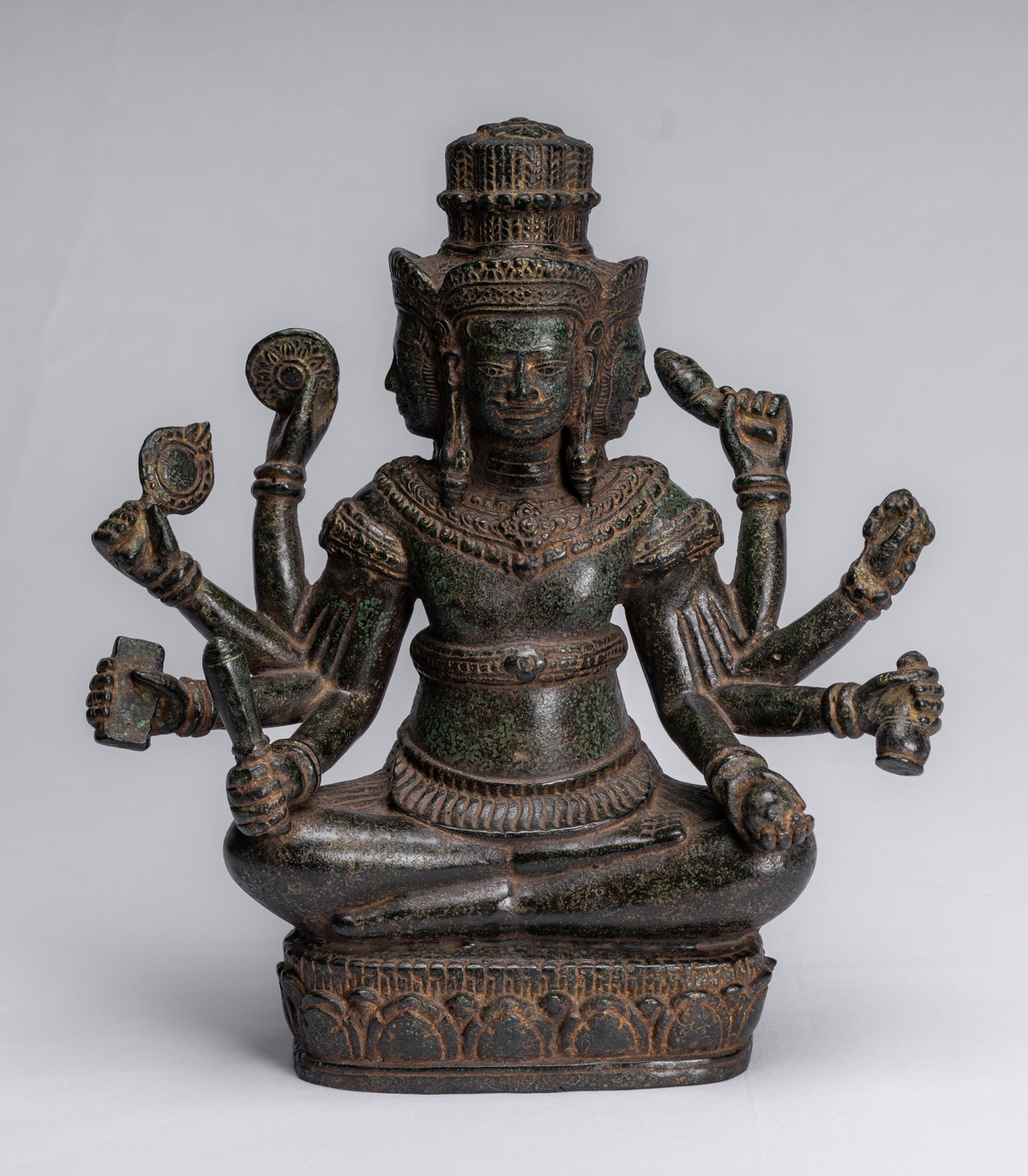 Statua Brahma - Antique Khmer Style Bronzo 8 braccio Bayon Brahma - Creazione di Dio indù - 32 cm/13 "