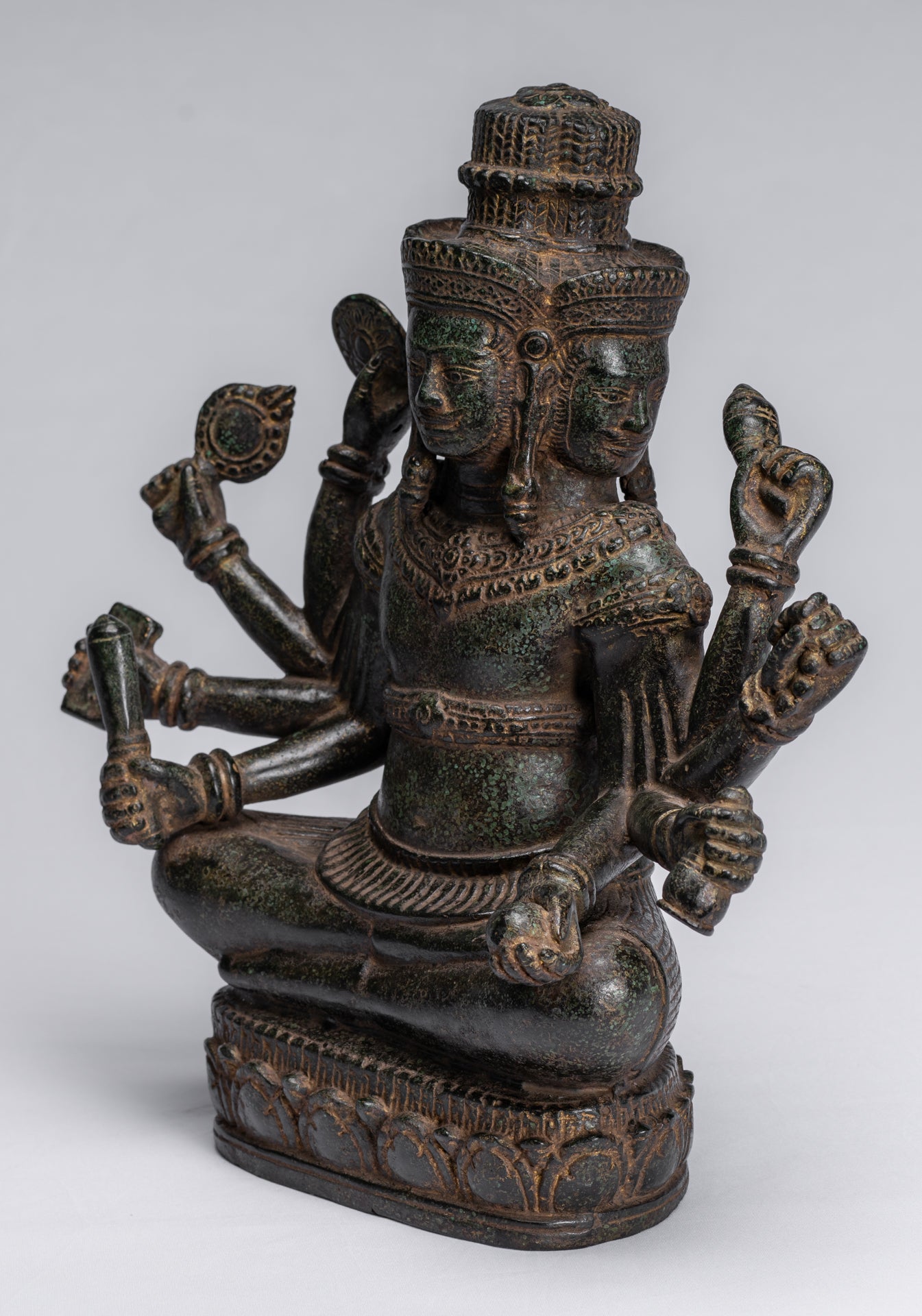 Statua Brahma - Antique Khmer Style Bronzo 8 braccio Bayon Brahma - Creazione di Dio indù - 32 cm/13 "