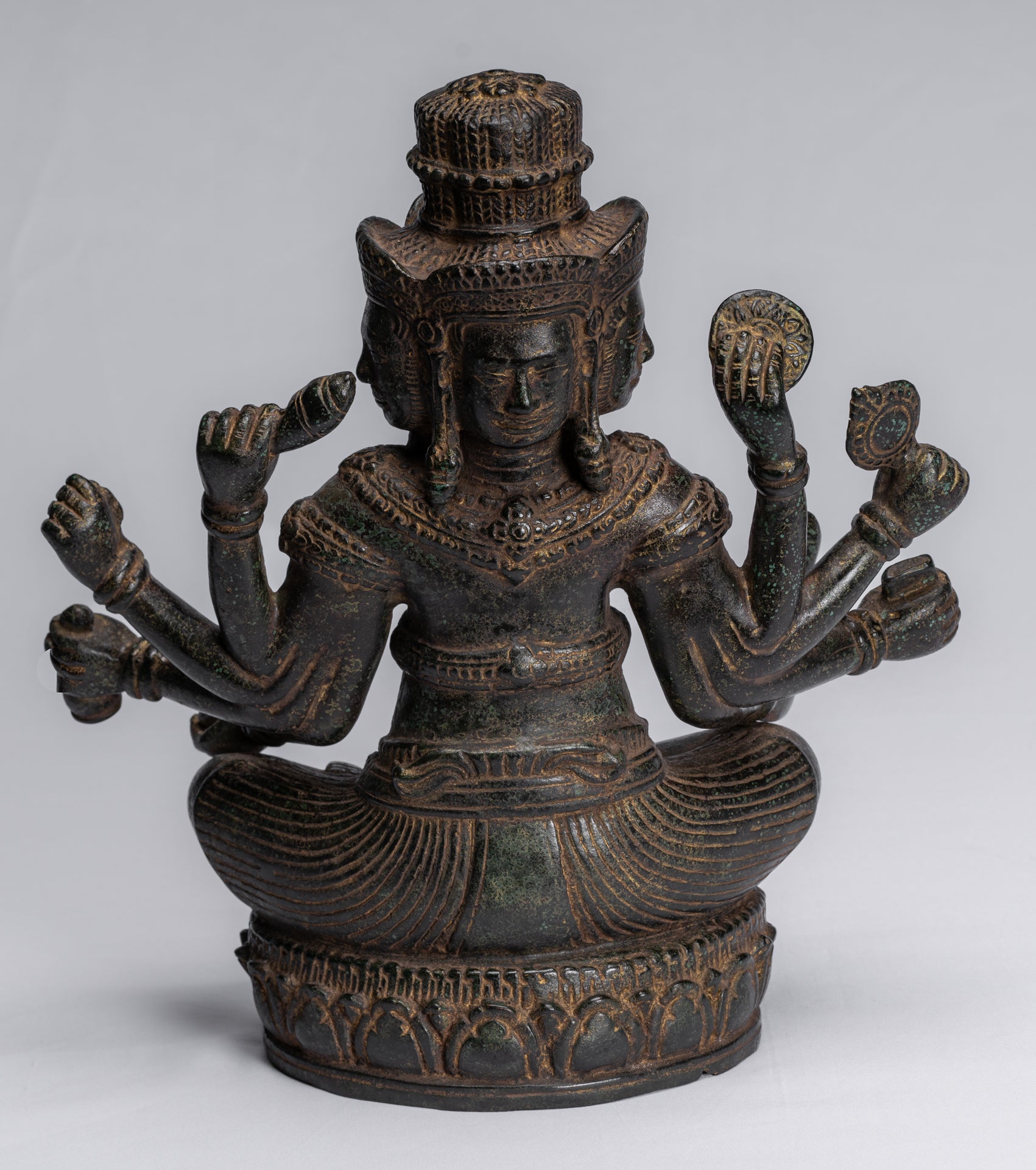 Statua Brahma - Antique Khmer Style Bronzo 8 braccio Bayon Brahma - Creazione di Dio indù - 32 cm/13 "