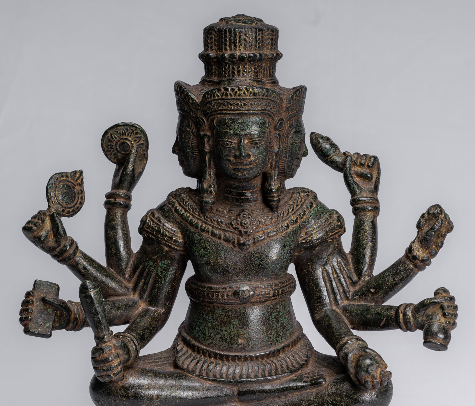 Statua Brahma - Antique Khmer Style Bronzo 8 braccio Bayon Brahma - Creazione di Dio indù - 32 cm/13 "