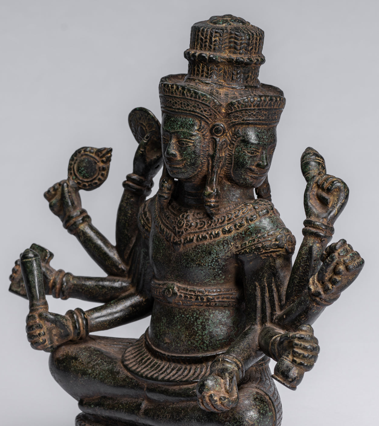 Statua Brahma - Antique Khmer Style Bronzo 8 braccio Bayon Brahma - Creazione di Dio indù - 32 cm/13 "