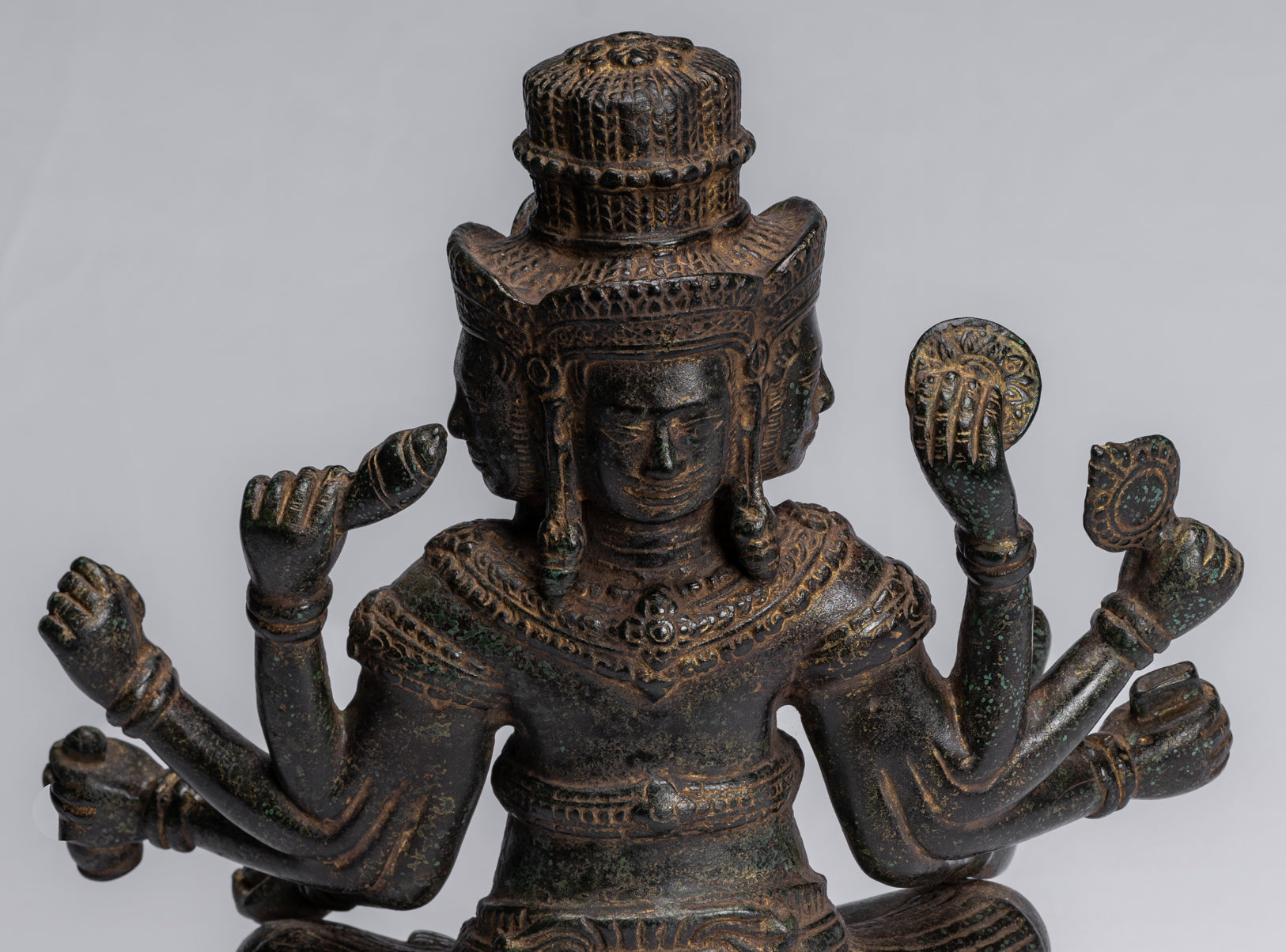 Statua Brahma - Antique Khmer Style Bronzo 8 braccio Bayon Brahma - Creazione di Dio indù - 32 cm/13 "