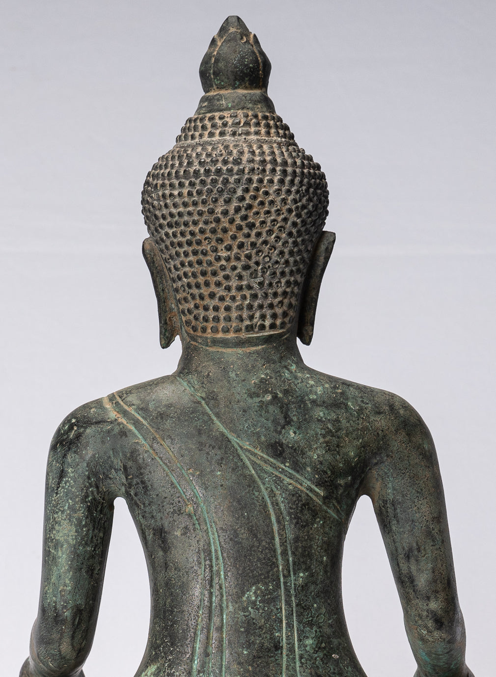 Statue de Bouddha – Statue de Bouddha antique en bronze de style khmer à double illumination – 39 cm