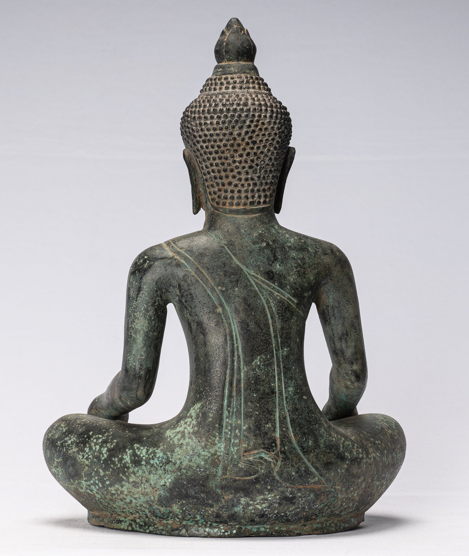 Statue de Bouddha – Statue de Bouddha antique en bronze de style khmer à double illumination – 39 cm