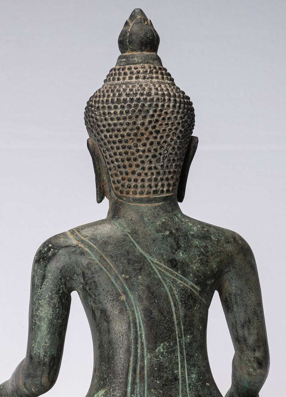 Statue de Bouddha – Statue de Bouddha antique en bronze de style khmer à double illumination – 39 cm