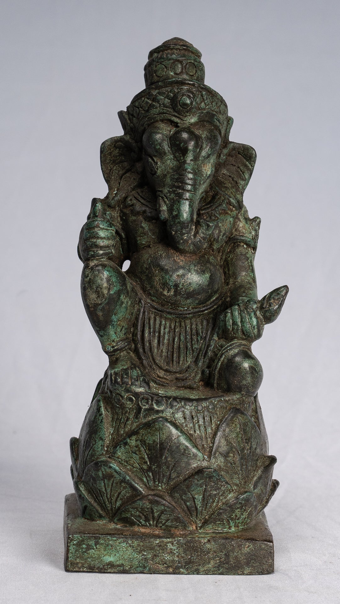Ganesha-Statue – antike kniende Bronze-Bayon-Ganesh-Statue im Khmer-Stil – 17 cm.