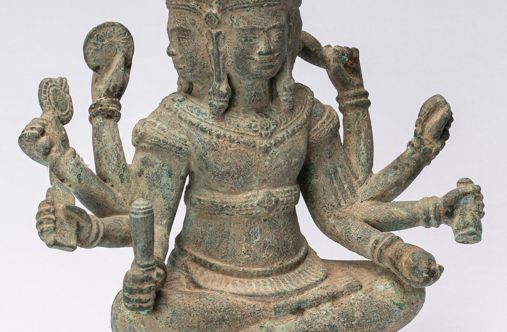 Estatua de Brahma - Antique Khmer Style Bronze 8 Arm Bayon Brahma - Creación de dios hindú - 31 cm/12 "