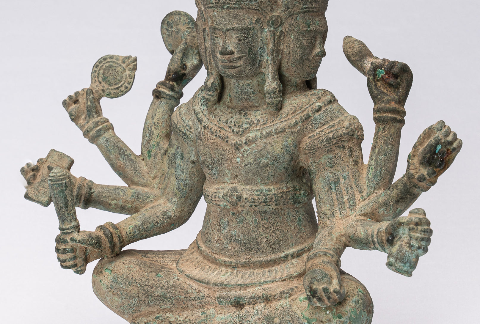 Estatua de Brahma - Antique Khmer Style Bronze 8 Arm Bayon Brahma - Creación de dios hindú - 31 cm/12 "