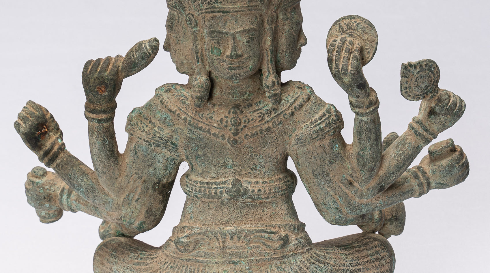 Estatua de Brahma - Antique Khmer Style Bronze 8 Arm Bayon Brahma - Creación de dios hindú - 31 cm/12 "