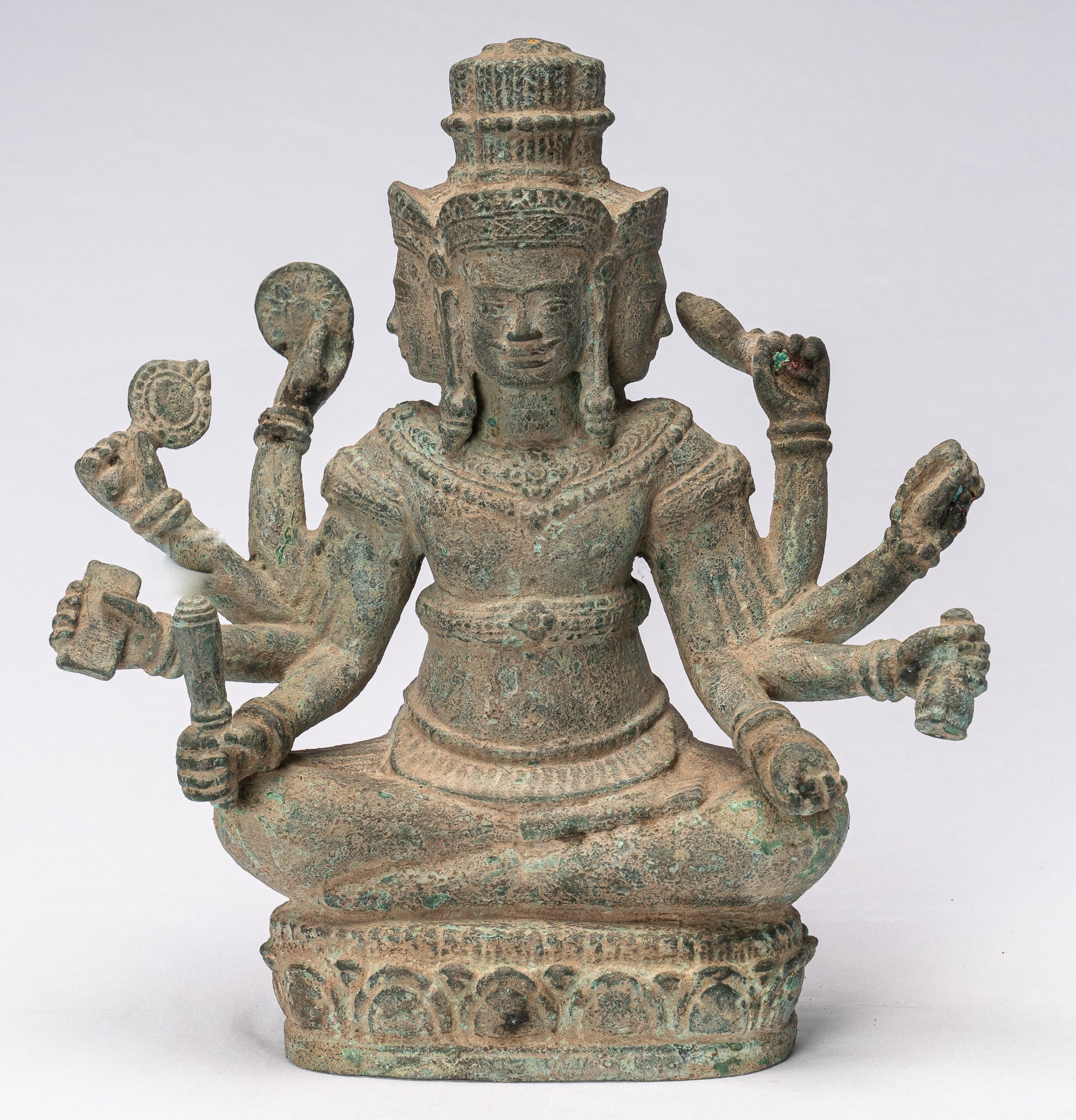Estatua de Brahma - Antique Khmer Style Bronze 8 Arm Bayon Brahma - Creación de dios hindú - 31 cm/12 "