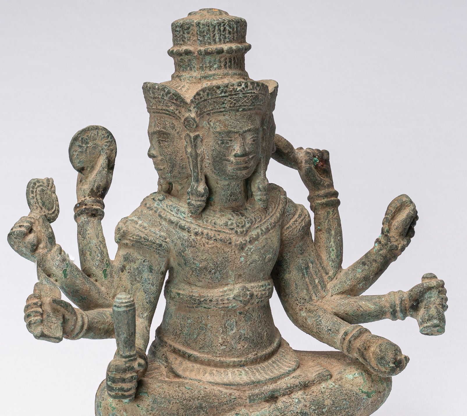 Estatua de Brahma - Antique Khmer Style Bronze 8 Arm Bayon Brahma - Creación de dios hindú - 31 cm/12 "