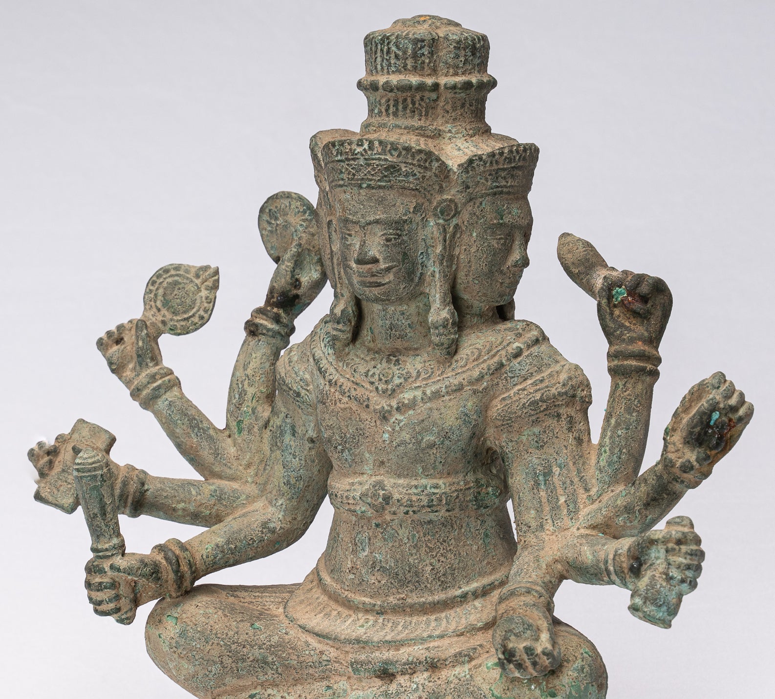 Estatua de Brahma - Antique Khmer Style Bronze 8 Arm Bayon Brahma - Creación de dios hindú - 31 cm/12 "