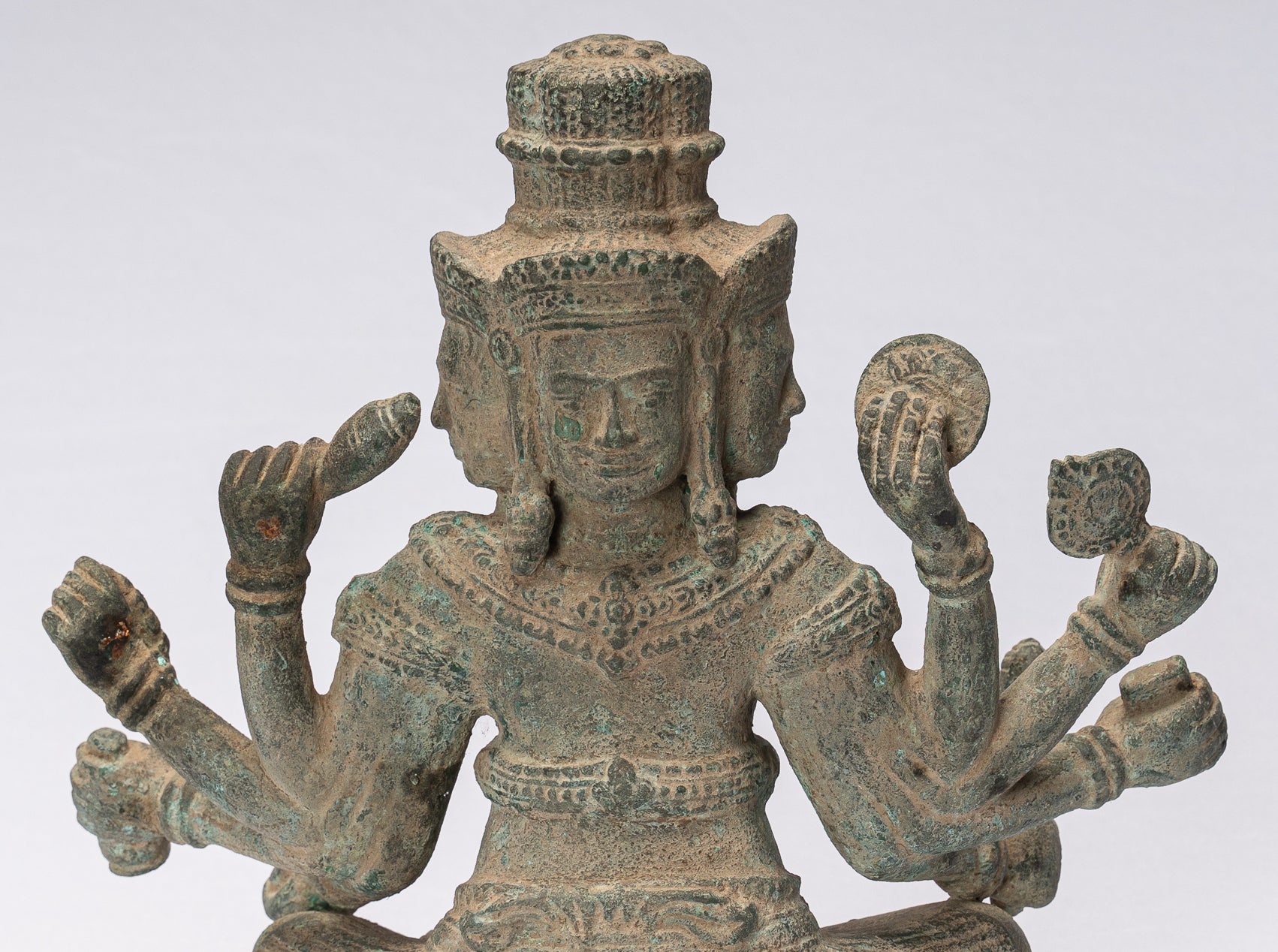 Estatua de Brahma - Antique Khmer Style Bronze 8 Arm Bayon Brahma - Creación de dios hindú - 31 cm/12 "