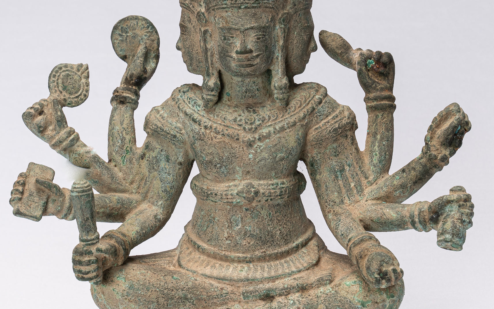 Estatua de Brahma - Antique Khmer Style Bronze 8 Arm Bayon Brahma - Creación de dios hindú - 31 cm/12 "