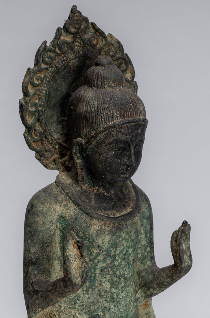 Estatua de Buda - Estatua de Buda de Protección de Bronce Sentada de estilo japonés antiguo - 34 cm/14 "