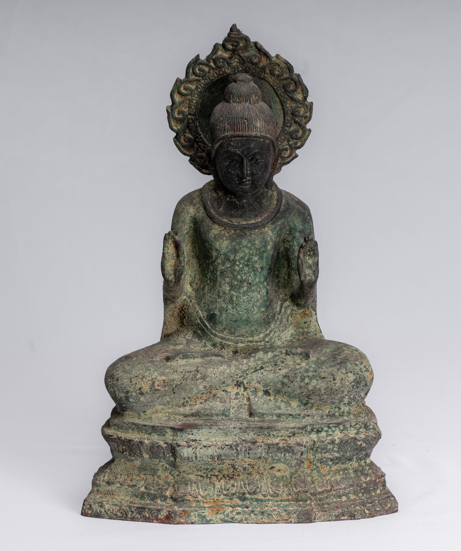 Estatua de Buda - Estatua de Buda de Protección de Bronce Sentada de estilo japonés antiguo - 34 cm/14 "