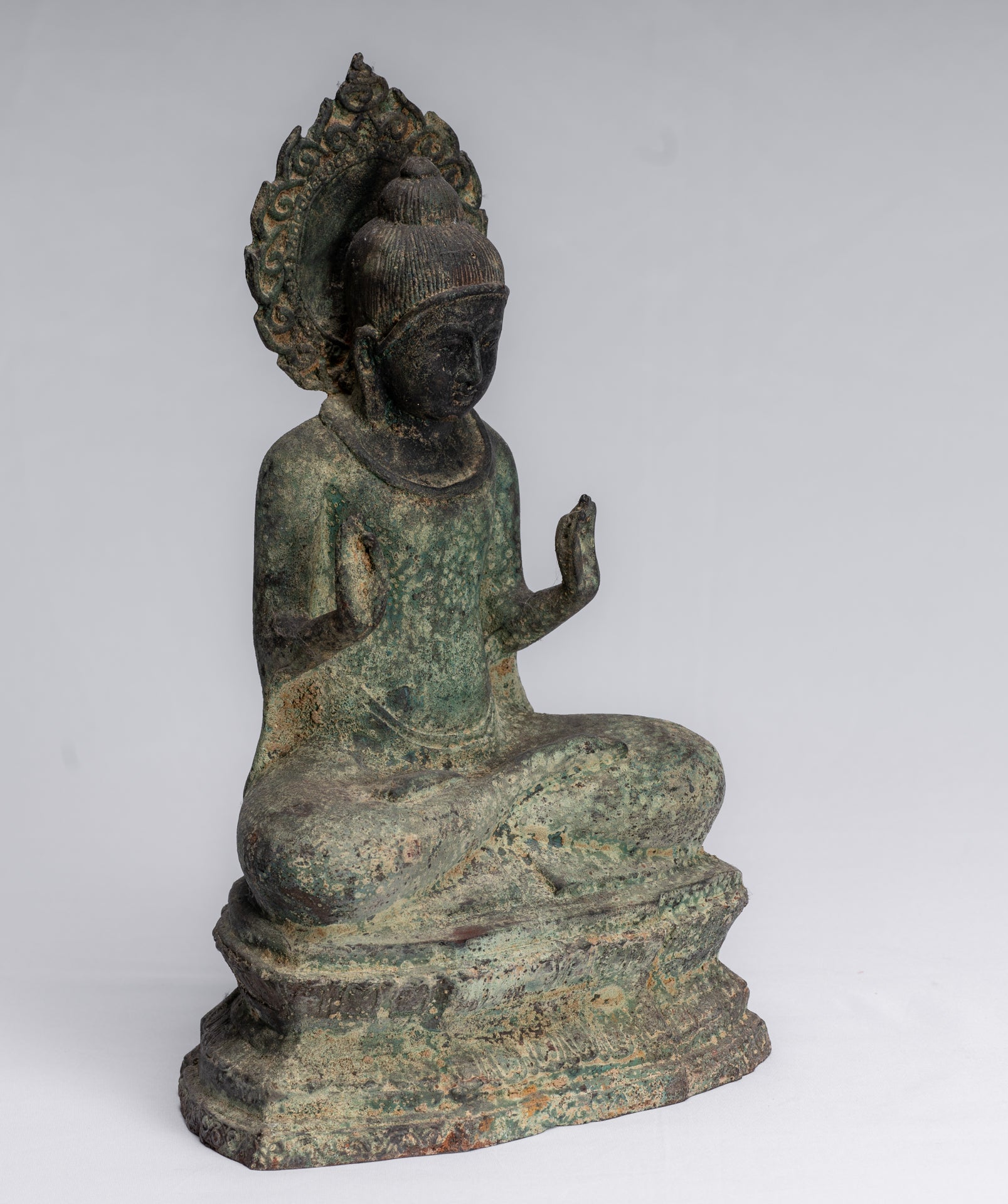 Estatua de Buda - Estatua de Buda de Protección de Bronce Sentada de estilo japonés antiguo - 34 cm/14 "