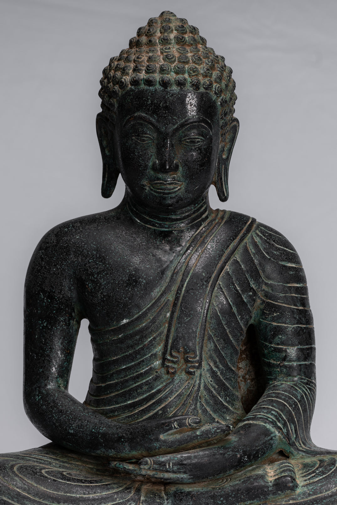 Statua di Buddha - Antique Thai Thai Seduto in bronzo Dvaravati Meditazione Buddha Statua - 34 cm/14 "
