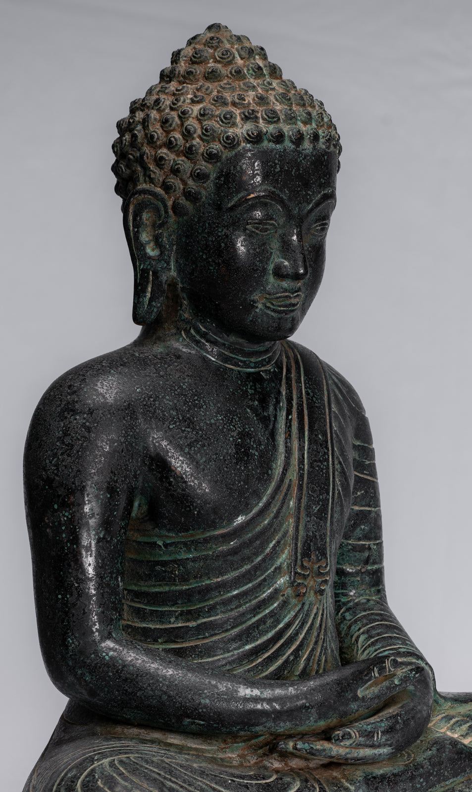 Statua di Buddha - Antique Thai Thai Seduto in bronzo Dvaravati Meditazione Buddha Statua - 34 cm/14 "