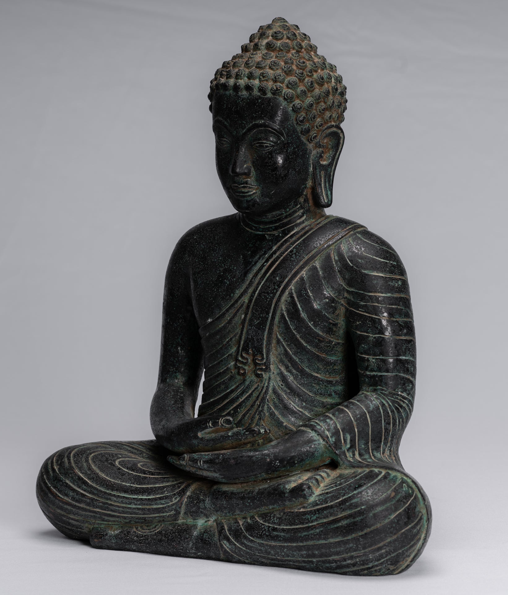 Statua di Buddha - Antique Thai Thai Seduto in bronzo Dvaravati Meditazione Buddha Statua - 34 cm/14 "