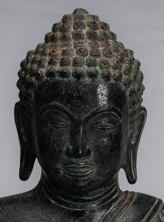 Statua di Buddha - Antique Thai Thai Seduto in bronzo Dvaravati Meditazione Buddha Statua - 34 cm/14 "