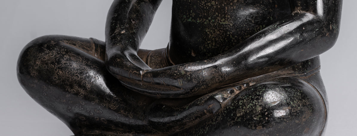 Antique Khmer Style Seated Bronze Meditation Jayavarman VII Statue - 42cm/17"