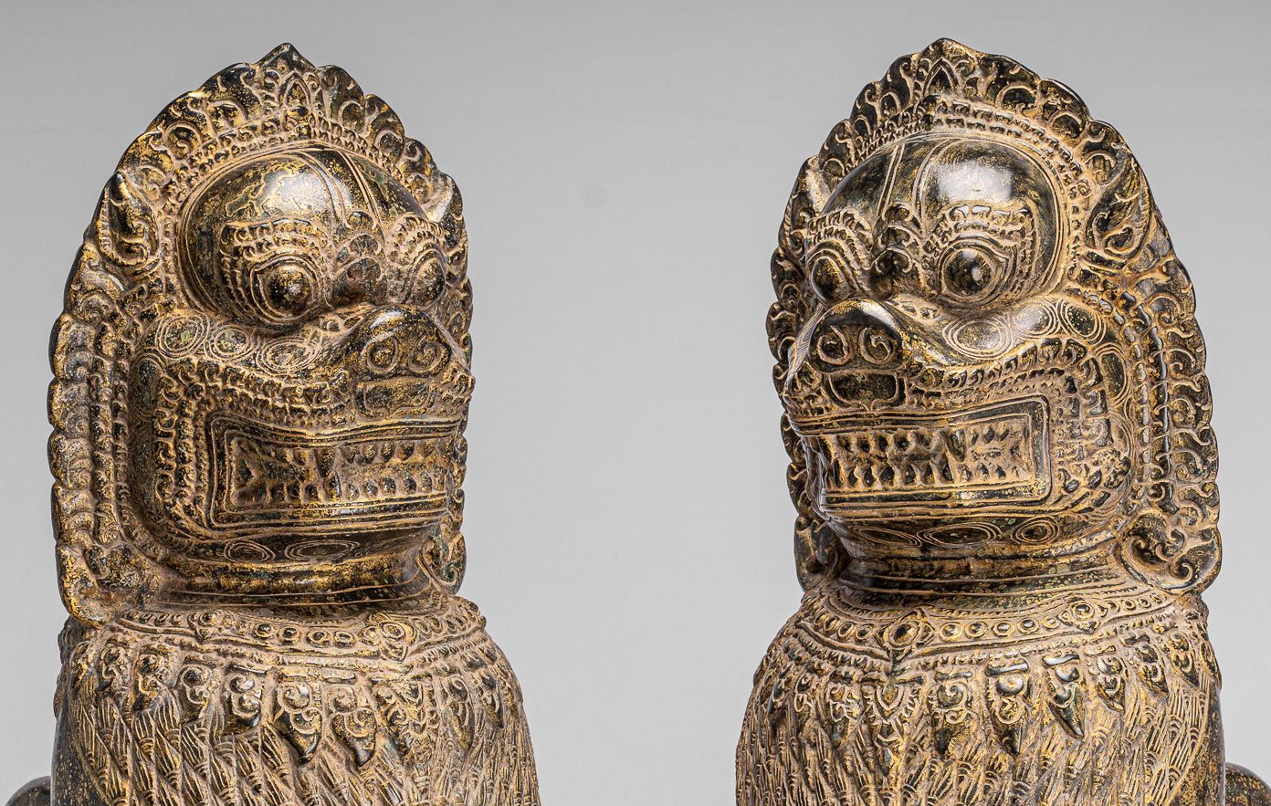 Antique Temple Bronze Temple Guardians o Lions (coppia) - 72cm/29 "