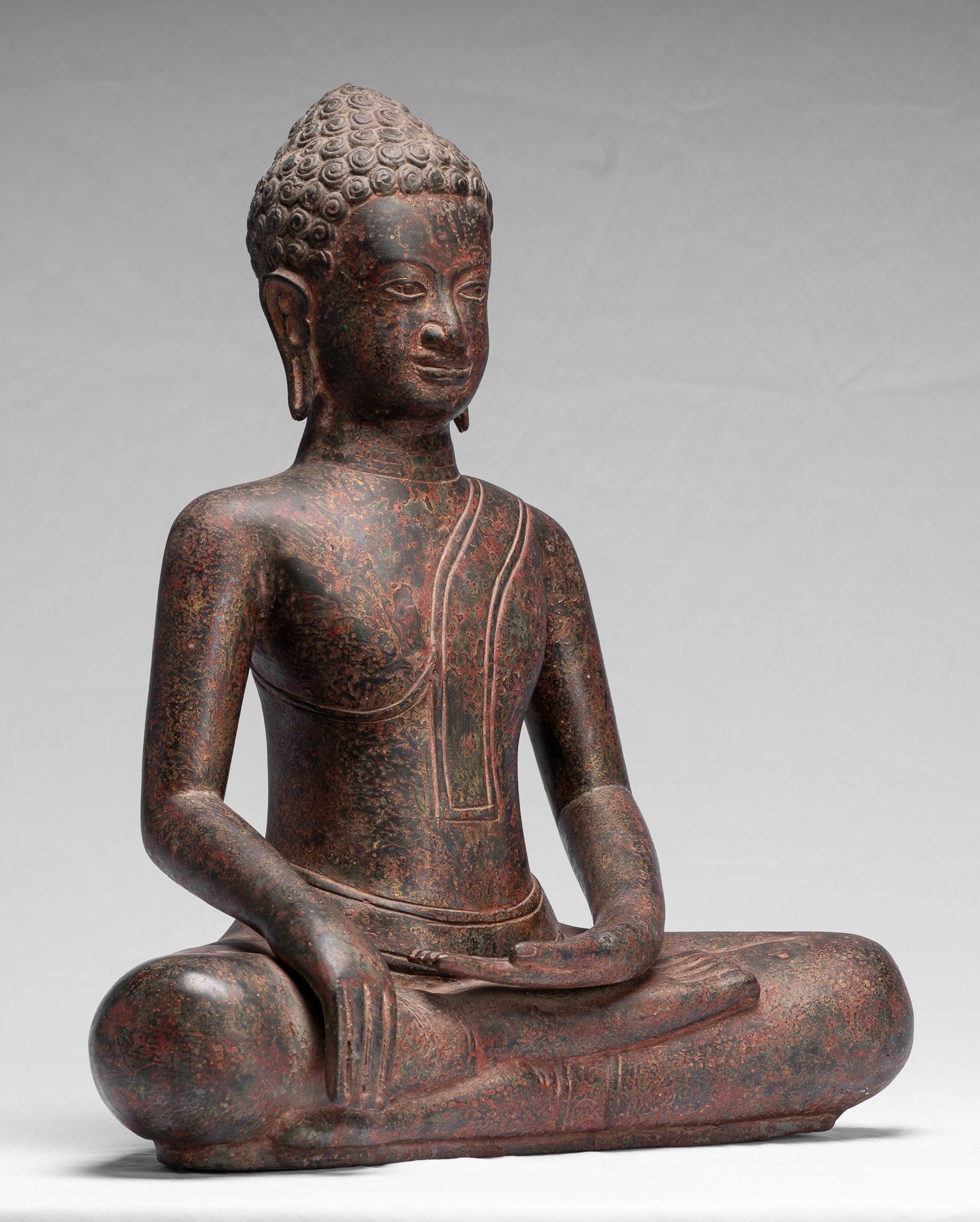 Statua Buddha - Antique Thai Thai Bronzo Seduto l'Illuminismo Buddha Statua - 47cm/19 "