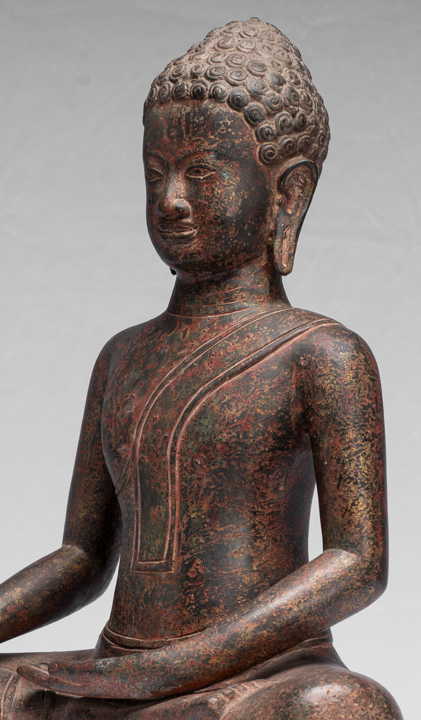Statua Buddha - Antique Thai Thai Bronzo Seduto l'Illuminismo Buddha Statua - 47cm/19 "