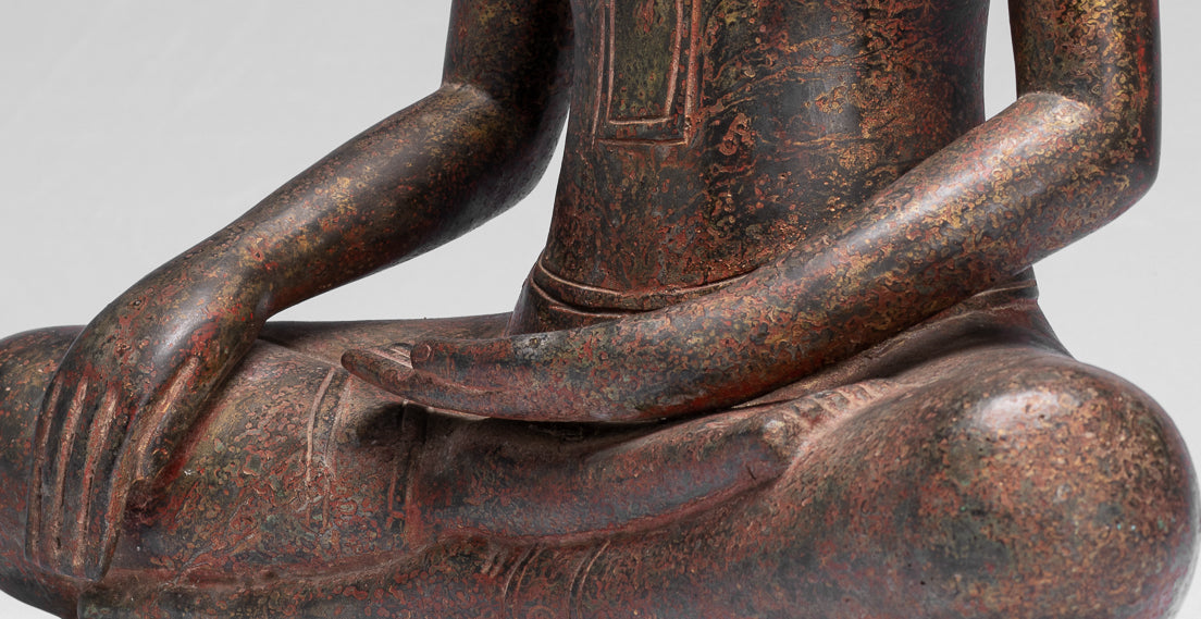 Statua Buddha - Antique Thai Thai Bronzo Seduto l'Illuminismo Buddha Statua - 47cm/19 "