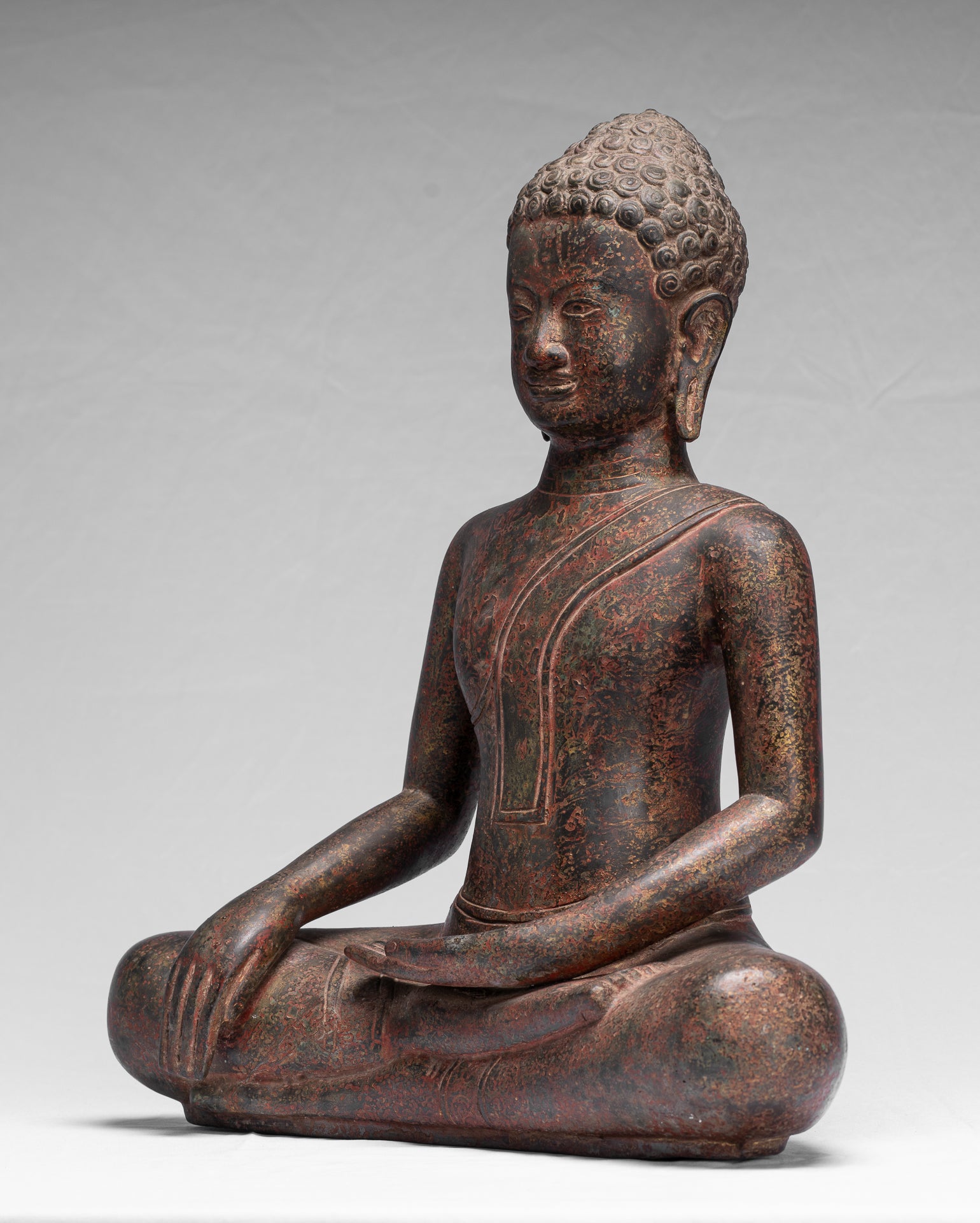 Statua Buddha - Antique Thai Thai Bronzo Seduto l'Illuminismo Buddha Statua - 47cm/19 "