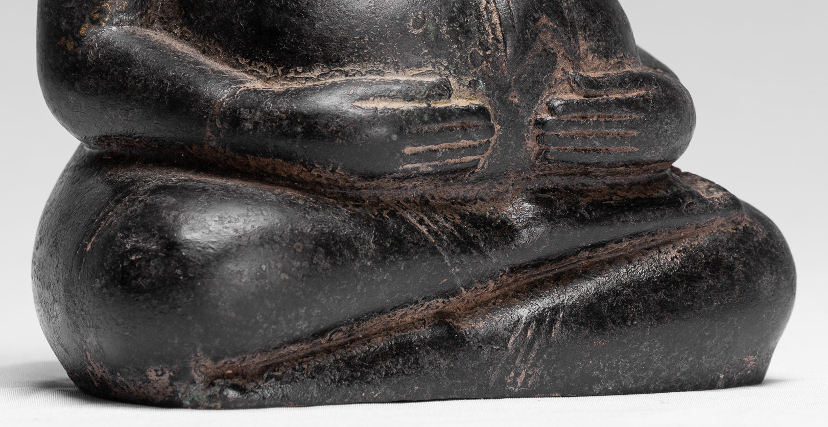 Buddha Statue - Antique Khmer Style Bronze Happy, Fat, Laughing Buddha Budai Statue - 18cm/7"