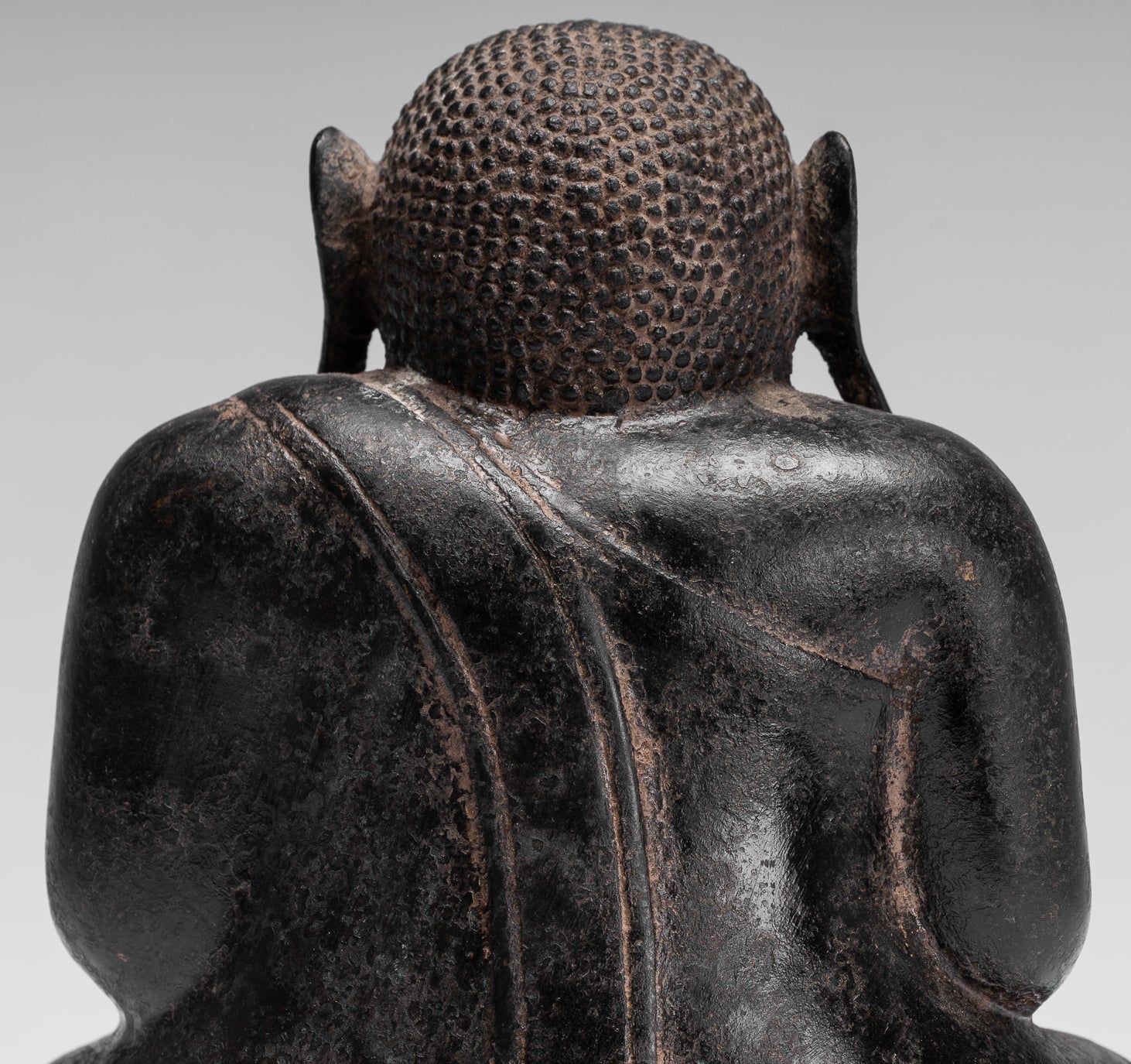 Buddha Statue - Antique Khmer Style Bronze Happy, Fat, Laughing Buddha Budai Statue - 18cm/7"